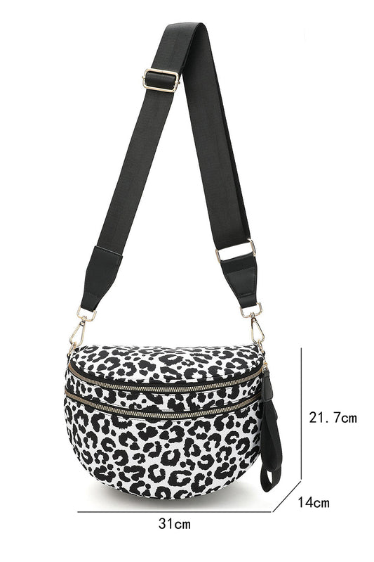 White Leopard Print Wide Strap Large Crossbody Bag