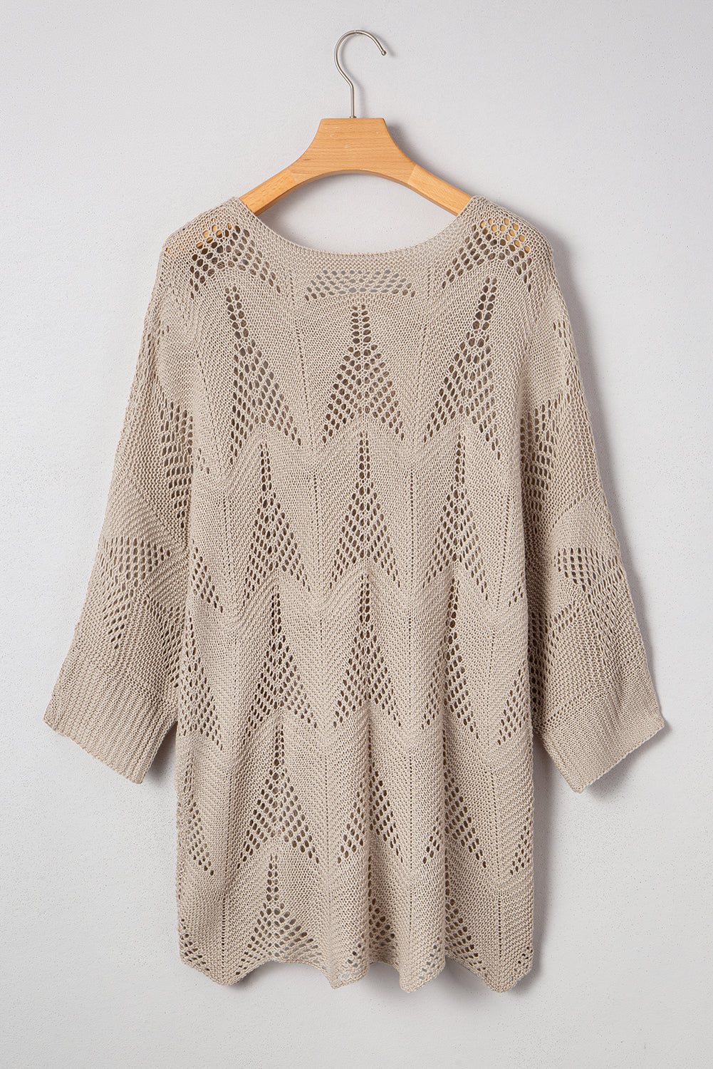 Parchment Hollow Out Knit 3/4 Sleeve Casual Sweater