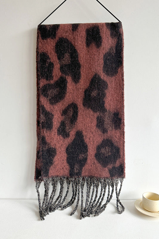 Desert Rose Leopard Print Fringe Scarf