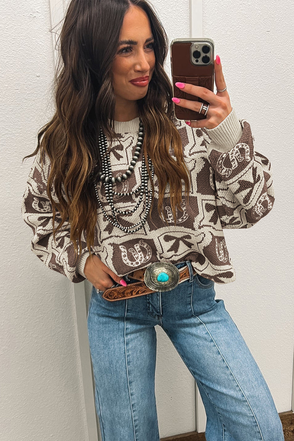 Black Colorblock Bow Pattern Drop Sleeve Sweater