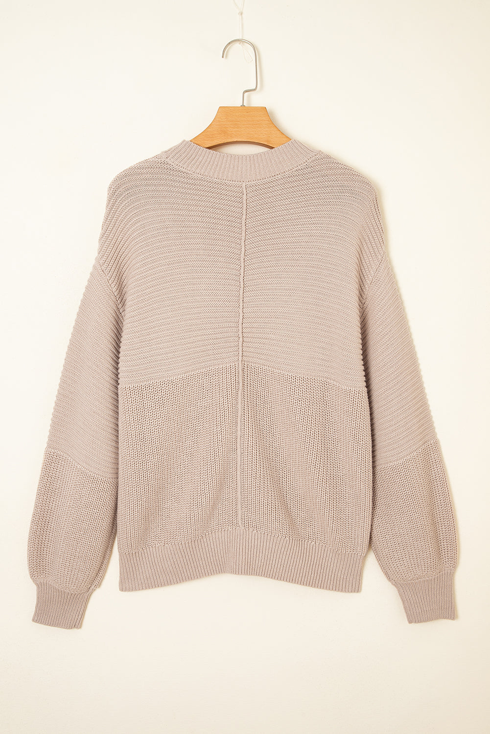 Parchment Mixed Texture Patchwork Knitted Lantern Sleeve Sweater
